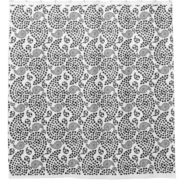 Schwarz-Weiß-Dog-Paws und Hörnchen Paisley Print Duschvorhang (Vorderseite)
