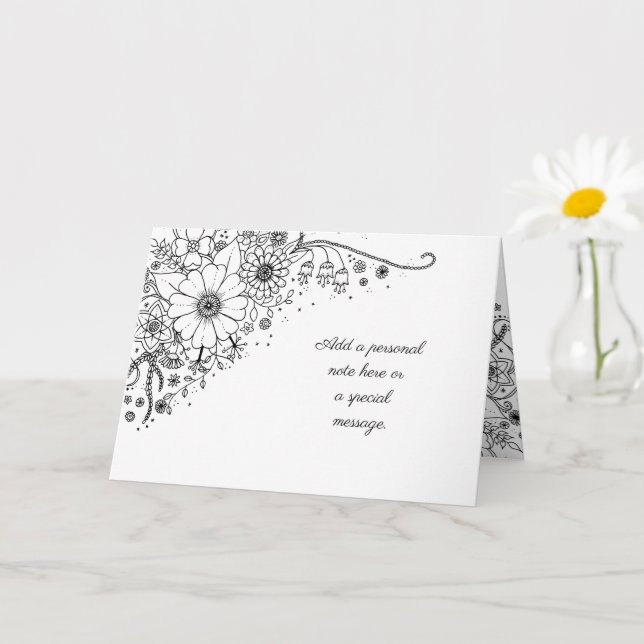 Schwarz-Weiß-Doodle-Blume Karte (Kleine Pflanze)