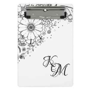 Schwarz-Weiß-Doodle-Blume Mini Klemmbrett