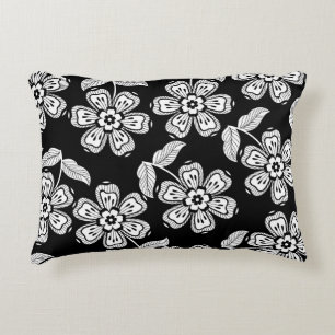 Schwarz-Weiß-Doodle-Blume-Muster schwarz, abstrakt Dekokissen