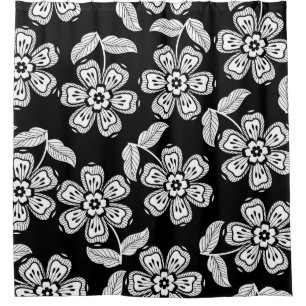 Schwarz-Weiß-Doodle-Blume-Muster schwarz, abstrakt Duschvorhang