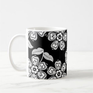 Schwarz-Weiß-Doodle-Blume-Muster schwarz, abstrakt Kaffeetasse