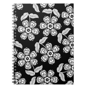 Schwarz-Weiß-Doodle-Blume-Muster schwarz, abstrakt Notizblock