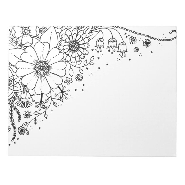 Schwarz-Weiß-Doodle-Blume Notizblock (Vorderseite)