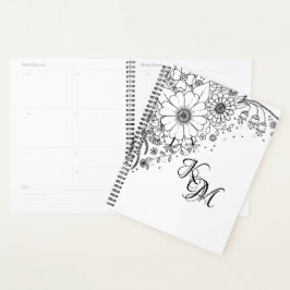 Schwarz-Weiß-Doodle-Blume Planer