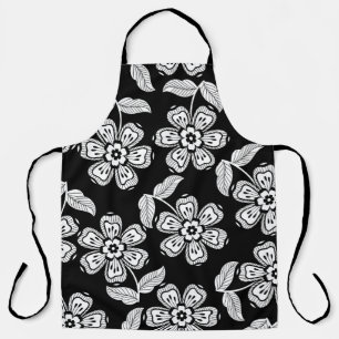 Schwarz-weiß-Doodle-Blumenmuster schwarz,abstrakt Schürze