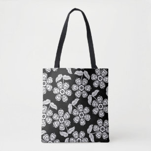 Schwarz-weiß-Doodle-Blumenmuster schwarz,abstrakt Tasche
