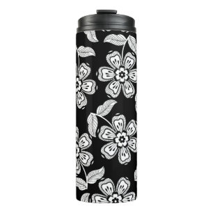 Schwarz-weiß-Doodle-Blumenmuster schwarz,abstrakt Thermosbecher