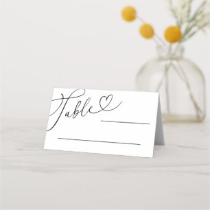 Schwarz-Weiß-Doodle-Herz-Kalligrafie-Hochzeit Platzkarte
