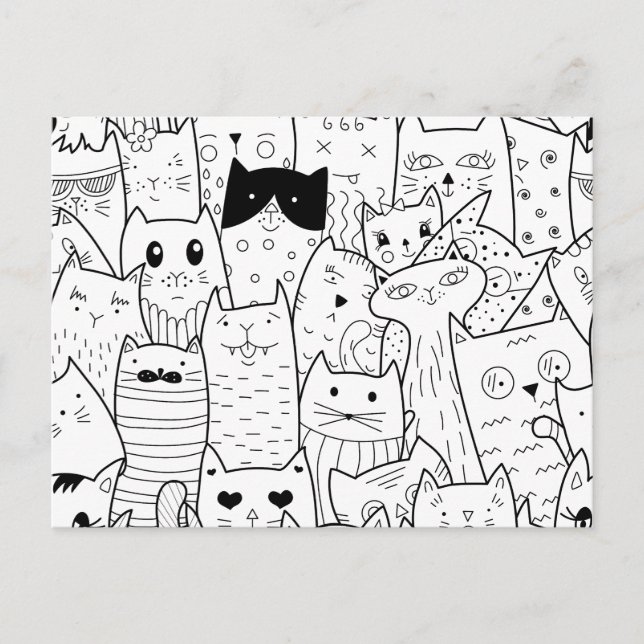 Schwarz-Weiß-Doodle-lustige Katzen Postkarte (Vorderseite)