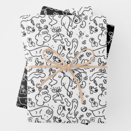 Schwarz-Weiß-Doodle-Muster, Packpapier-Folie Geschenkpapier Set