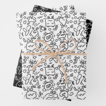 Schwarz-Weiß-Doodle-Muster, Packpapier-Folie