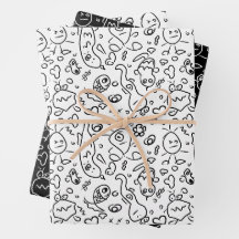Schwarz-Weiß-Doodle-Muster, Packpapier-Folie