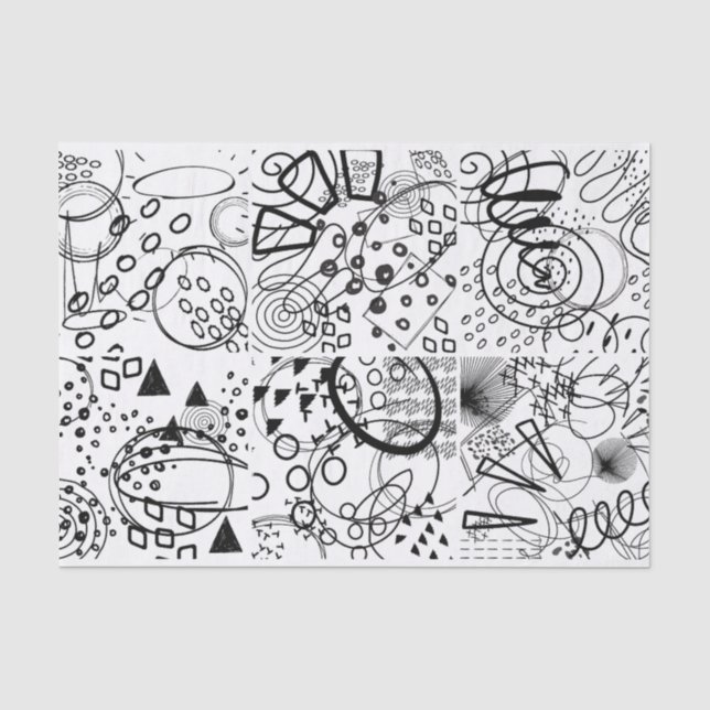 Schwarz-weiß Doodle Scribble-Muster Textur Seidenpapier (Vorderseite)