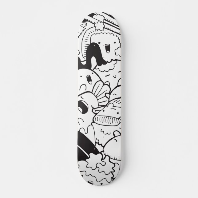 Schwarz-Weiß-Doodle  Skateboard (Vorne)