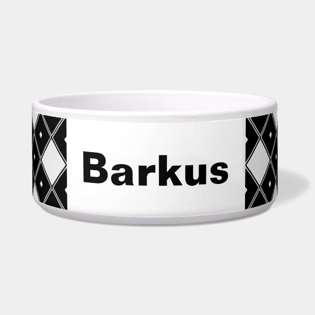 Schwarz-Weiß-Doppel-Diamantform-Hundeschüssel Napf (Vorderseite)