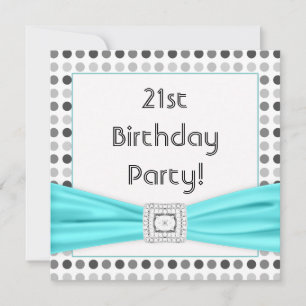 Schwarz-weiß Dots Aquamarin Diamond 21. Geburtstag Einladung