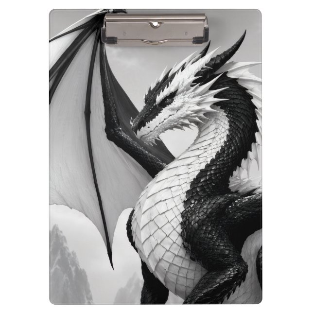 Schwarz-weiß-Drache Klemmbrett (Vorderseite)