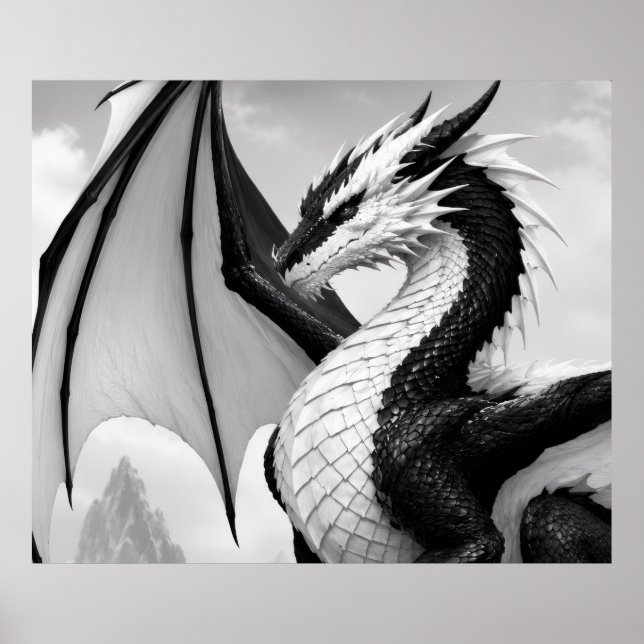 Schwarz-weiß-Drache Poster (Vorne)
