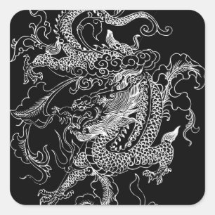 Schwarz-weiß-Drache Quadratischer Aufkleber