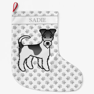 Schwarz-Weiß-Draht Fox Terrier Niedlicher Hund und Großer Weihnachtsstrumpf