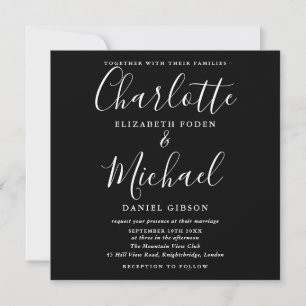 Schwarz-Weiß-Drehbuch Minimalistische Hochzeit  Einladung