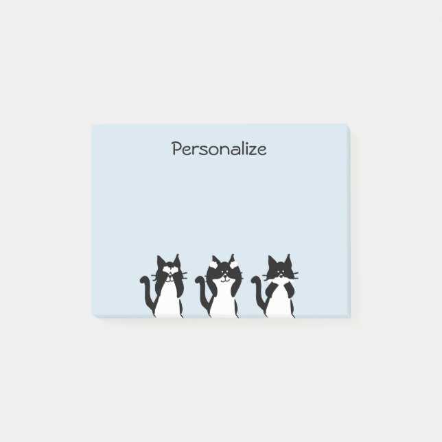 Schwarz-weiß | Drei kluge Kätzchen Post-it Klebezettel (Vorderseite)