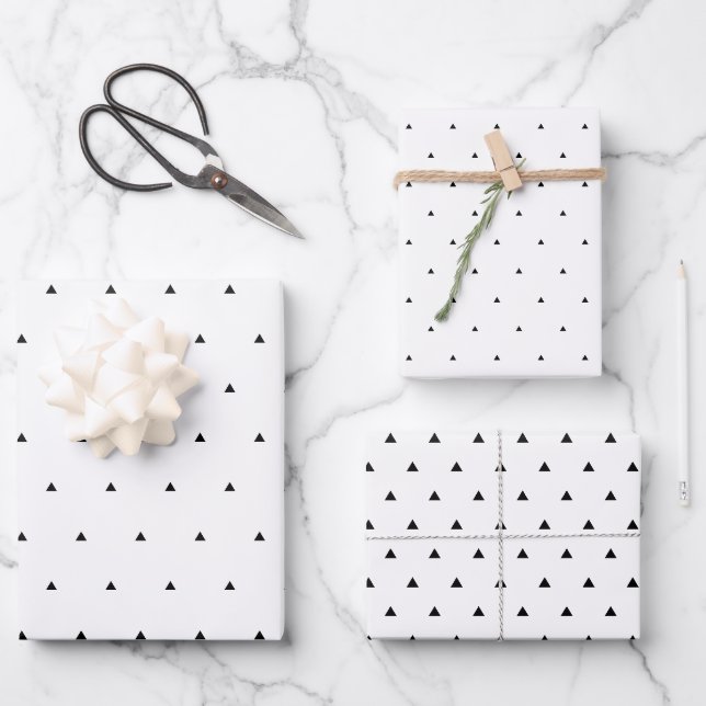 Schwarz-Weiß-Dreieck-Punkte Geschenkpapier Set (Vorderseite)