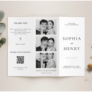 Schwarz-Weiß-Dreifaltigkeits-Hochzeitsprogramm QR- Flyer