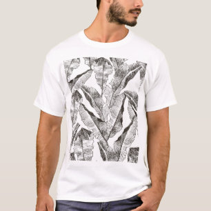 Schwarz-weiß-Dschungel: Tropisches Pflanzenmuster T-Shirt