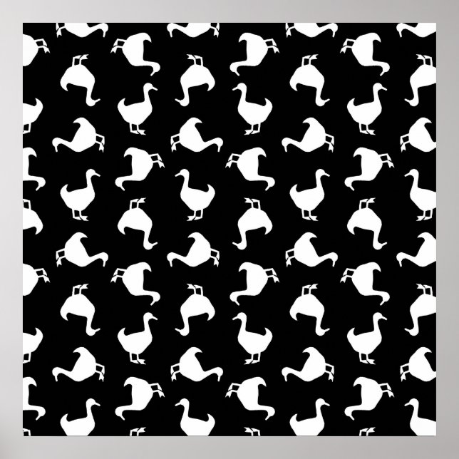 Schwarz-Weiß-Duck-Silhouetten Druckmuster Schwarz Poster (Vorne)