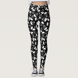 Schwarz-Weiß-Dunkles Ästhetisches Schädelmuster Leggings