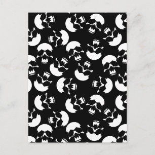 Schwarz-weiß dunkles ästhetisches Totenkopfmuster Postkarte