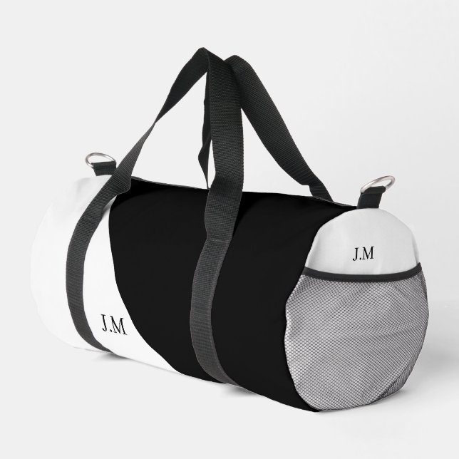 Schwarz-Weiß-Duo Vollfarbeninitialen Name Duffle Bag (Rechte Ecke)