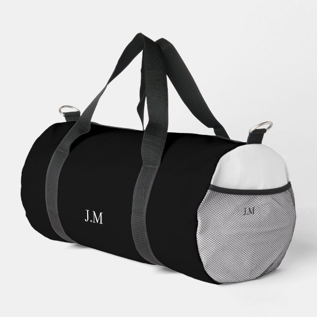 Schwarz-Weiß-Duo Vollfarbeninitialen Name Duffle Bag (Rechte Ecke)