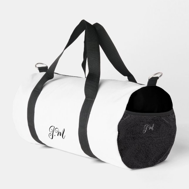 Schwarz-Weiß-Duo Vollfarbeninitialen Name Duffle Bag (Rechte Ecke)