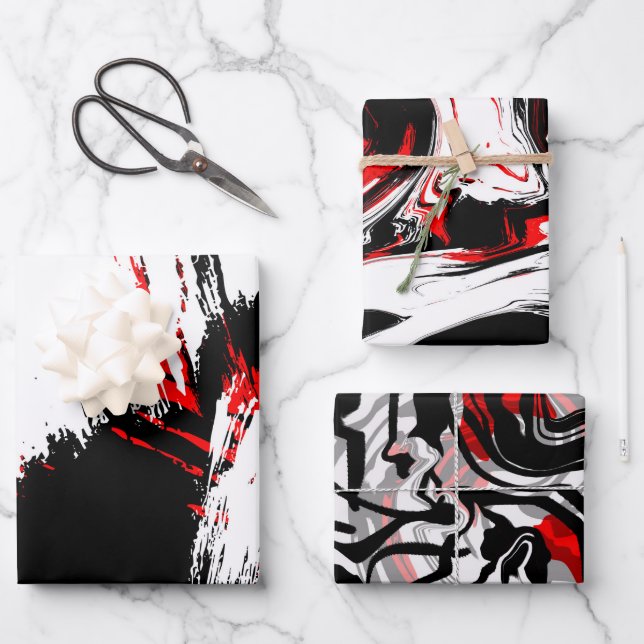 Schwarz-weiß Dusty Reds Geschenkpapier Set (Vorderseite)