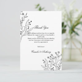 Schwarz-Weiß-Ecke Floral Boho Hochzeit Dankeskarte