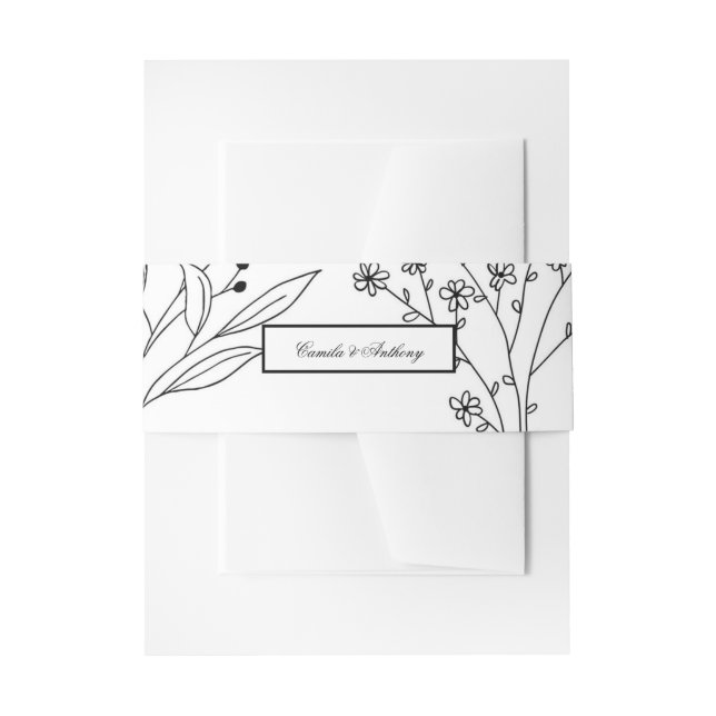 Schwarz-Weiß-Ecke Floral Boho Hochzeit Einladungsbanderole (Vorderseite Beispiel)