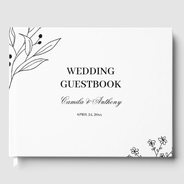 Schwarz-Weiß-Ecke Floral Boho Hochzeit Gästebuch (Vorderseite)