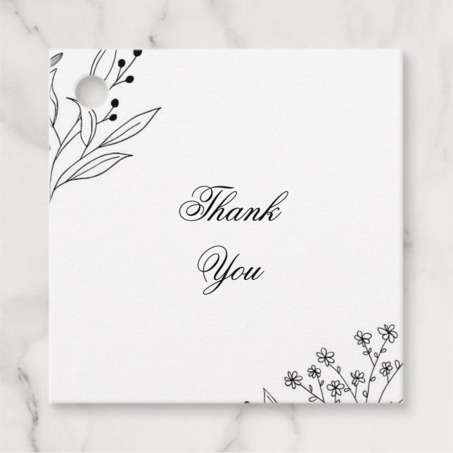 Schwarz-Weiß-Ecke Floral Boho Hochzeit Geschenkanhänger (Vorderseite)