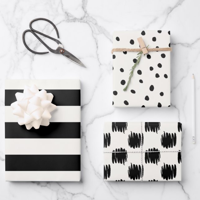 Schwarz-Weiß-Eggshell-Muster Geschenkpapier Set (Vorderseite)
