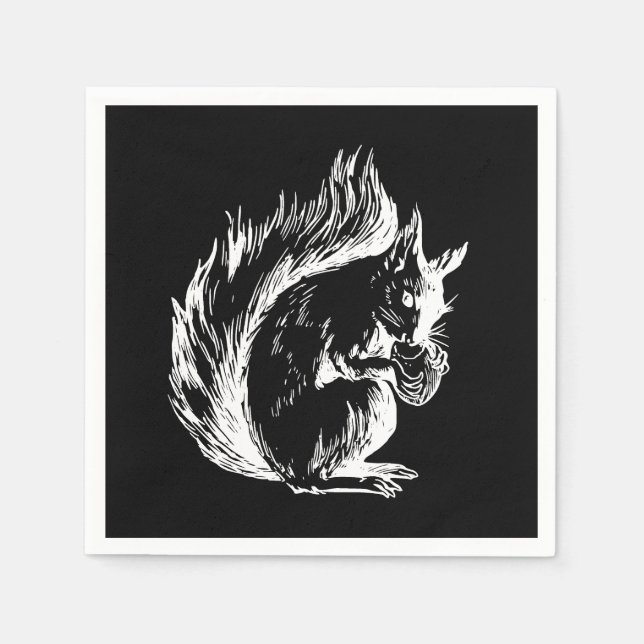 Schwarz-Weiß-Eichhörnchen-Designkunst Serviette (Vorderseite)