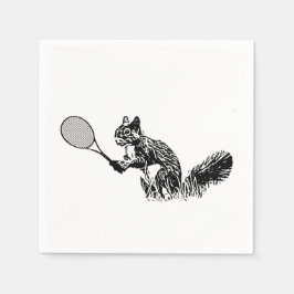 Schwarz-Weiß-Eichhörnchen mit Tennisrabatt Serviette