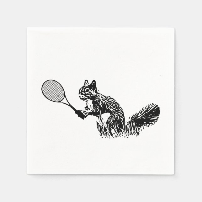 Schwarz-Weiß-Eichhörnchen mit Tennisrabatt Serviette (Vorderseite)