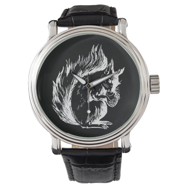 Schwarz-Weiß-Eichhörnchendesign Armbanduhr (Vorderseite)