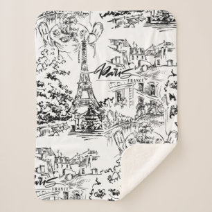 Schwarz-Weiß-Eiffel Paris Toile Sherpadecke