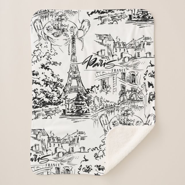 Schwarz-Weiß-Eiffel Paris Toile Sherpadecke (Vorderseite)