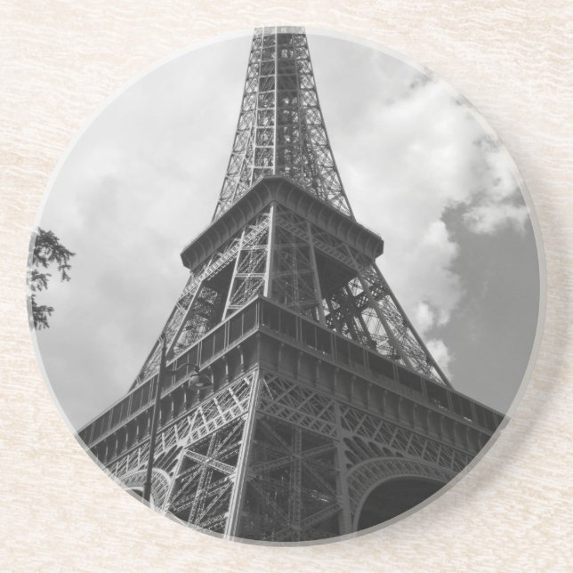 Schwarz-Weiß-Eiffelturm in Paris Sandstein Untersetzer (Vorne)