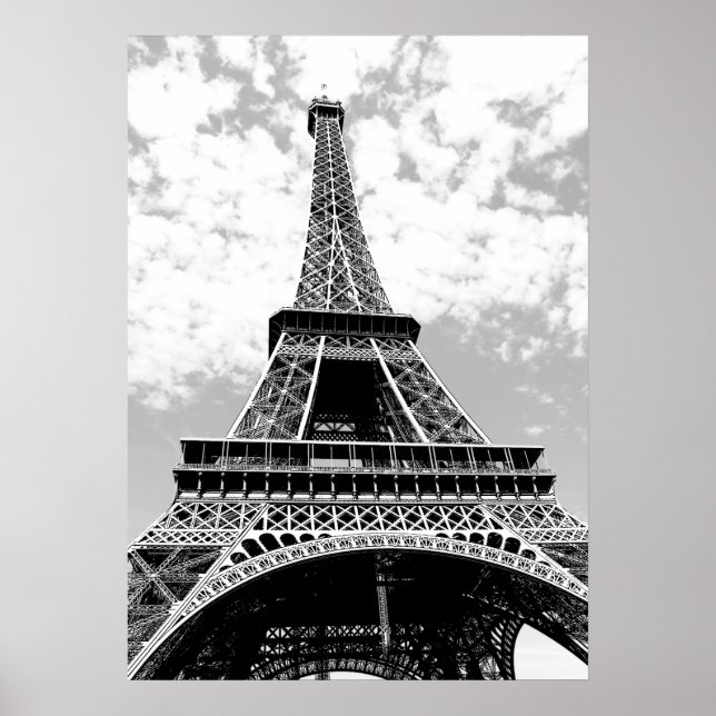 Schwarz-weiß Eiffelturm Paris Travel Poster (Vorne)